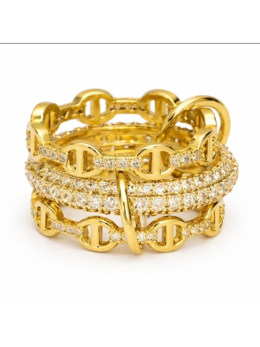 Designer Inspired Gold Plated Stacked Interlocked Chain Link And CZ